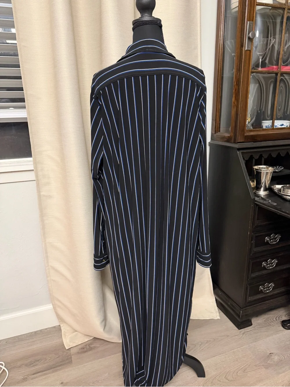 Lauren Ralph Lauren Black Maxi Shirt Dress with Blue Stripes - Picture 3 of 5